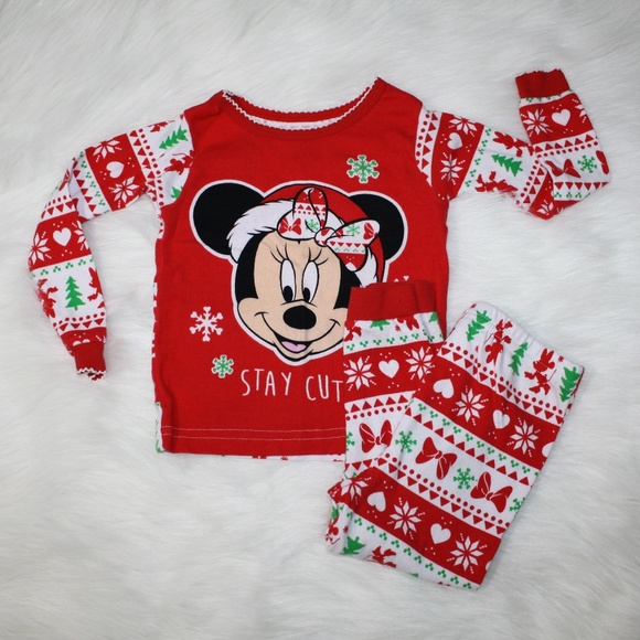 Disney Christmas Minnie Mouse 2 Piece Pajama Set NWT 24 MO Black Red